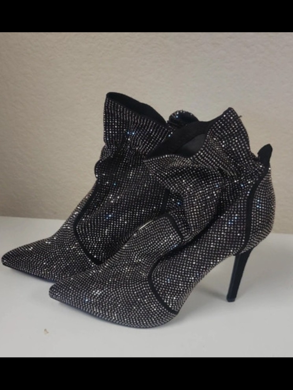 Sparkle Pointed-Toe Black Ankle Boots